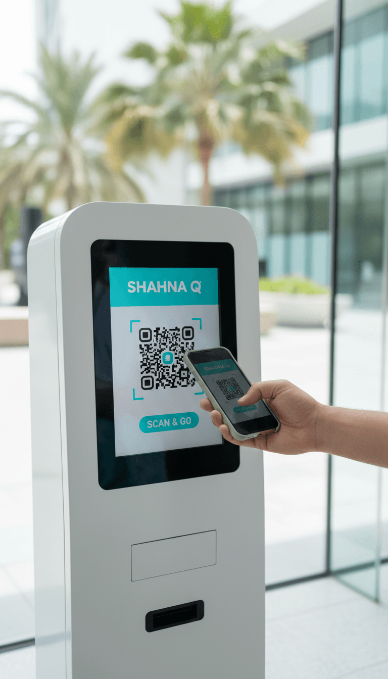 Person scanning a QR code on a Shahna Q power bank kiosk